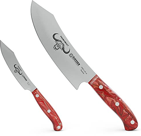 Giesser seit 1776 - Made in Germany - Messerset 2 teilig, Red Diamond, PremiumCut, Kochmesser 20 cm, Acryl, Officemesser 10 cm, rot, rostfrei, scharfes Grillmesserset