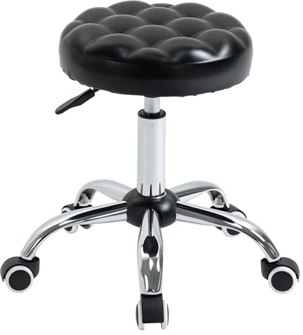 HOMCOM Tabouret Massage à roulettes réglable en Hauteur pivotant 360° Assise synthétique capitonnée Noire