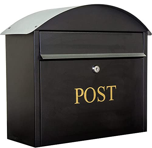 Cassetta delle lettere grande – nero ad alta sicurezza in metallo da parete per uso esterno, cassetta delle lettere è resistente alle intemperie e impermeabile, formato A4, lettere più grandi