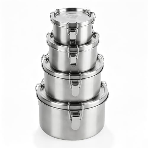 nicelock frischhaltedosen edelstahl mit luftdichten deckel – wiederverwendbare Meal Prep Aufbewahrungsbehälter auslaufsichere Metall Bento Lunchbox Snackboxen 450+750+1200+1800ml