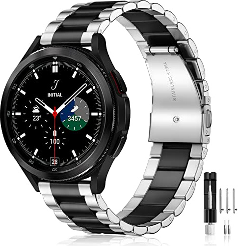 Mastten Uhrenarmband Kompatibel mit Samsung Galaxy Watch 6 5 4 44mm 40mm/6/4 Classic 43mm 47mm 42mm 46mm/5 Pro 45mm, 20mm Edelstahl Metall Armband für Galaxy, Schwarz/Silber