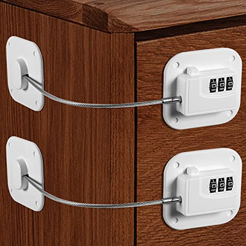 Yosemy Bambini Chiusure di Sicurezza Lucchetto per Frigorifero Blocco a Combinazione Senza Foratura Blocco di Sicurezza per Armadio Frigorifero Finestre Porte, Bianco Pezzi