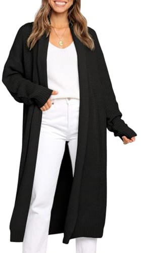LILLUSORY Long Cardigan Sweaters Women Fall Oversized Coat Black L