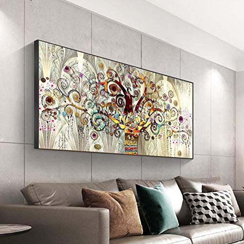 Jianghu Art Klimt Famoso Quadro su Tela - Gustav Klimt Albero della Vita Dipinti ad Olio di Arte Classica Stampa su Tela Poster e Stampe 80x160cm(32x63in) Con Cornice
