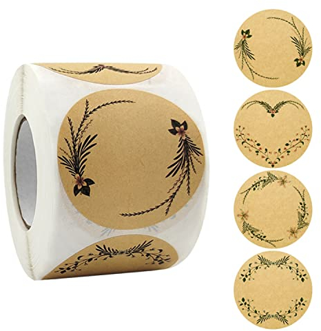 500 Stück Kraftpapier Aufkleber, Etiketten Selbstklebend 5cm Marmeladenglas Aufkleber Rund Geschenksticker (B)