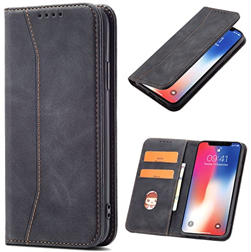 OKZone Funda para Motorola Moto G8 Power, Funda Carcasa de Cuero para Motorola Moto G8 Power,Magnético Carcasa Funda Móvil Billetera Cuero Funda con Tapa Libro Caso Soporte Plegable (Negro)