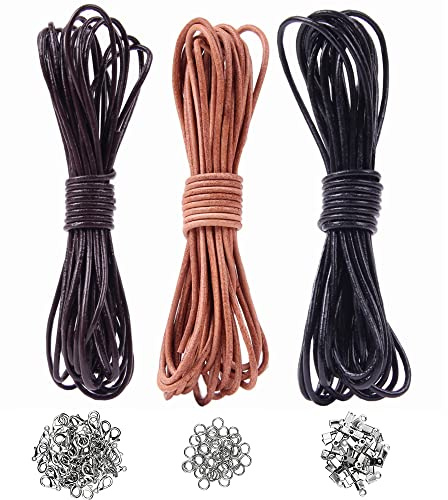 Hsthe Sea 3-pack lädersnöre 2 mm x 5 m med 150 delar hummerlös läderkedja för gör-det-själv-armband Halsband Smycken