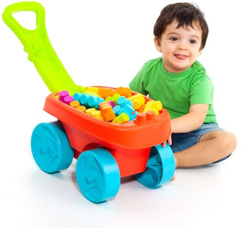 MOLTO | Carrito con 20 Bloques Rojo | Juego de Bloques | Vagón Bloques de Construcción | Juguetes Sensoriales para Bebes | Juguetes Educativos para Niños | +6 Meses