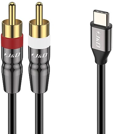 J&D USB C vers 2 RCA Câble, USB Type-C vers 2RCA Mâle Audio Stéréo y Répartiteur Câble Cord Compatible pour iPhone Série 16/17, Google Pixel 10/9/8, MacBook Pro, Tablettes, Ordinateur Portable, 1 m