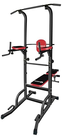 HAKENO Multifunction Power Tower with Bench Pull Up Bar Dip Station for Home Gym Squat Rack Adjustable Workout Strength Training Home Fitness Equipment 440LB