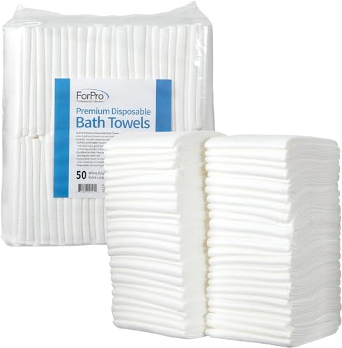 ForPro Professional Collection Premium Disposable Bath Towels, Salon & Spa Towels for Hair, Face, Body, Extra Large (15 x 31.5), White, 50-Count