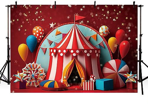 MEHOFOND 2,1 x 1,5 m rosso circo carnevale fotografia sfondo tenda bandiere stelle festa di compleanno per bambini ritratto decorazione banner forniture fotografiche
