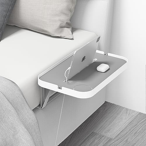 KIWIFOTOS Nachttischregal für Plattformbett, Einlegen Matratze Nachttisch Metall Regal mit Tassenhalter, Kabelorganisation, stummes Design- Weißes (Modell-L)