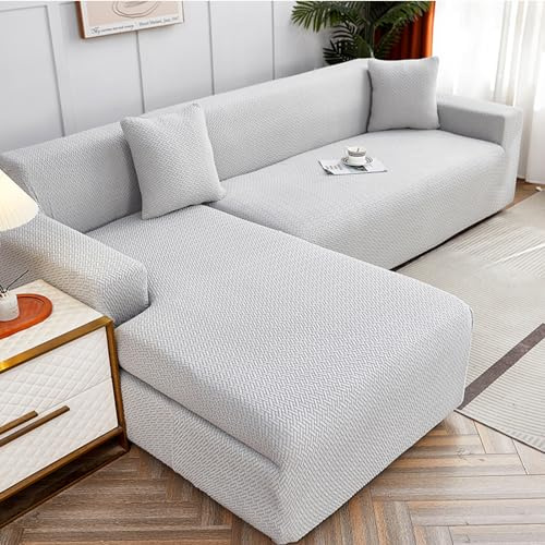 WULTNICEW Sofabezug Sofaschoner Sofa Überzug 2 Sitzer, Stretch SofaÜberwurfe Pets Dog Couch überzug Sofaschutz, Ecksofa für L Form Erfordert Zwei Couchbezug(2SITZER, Hellgrau)