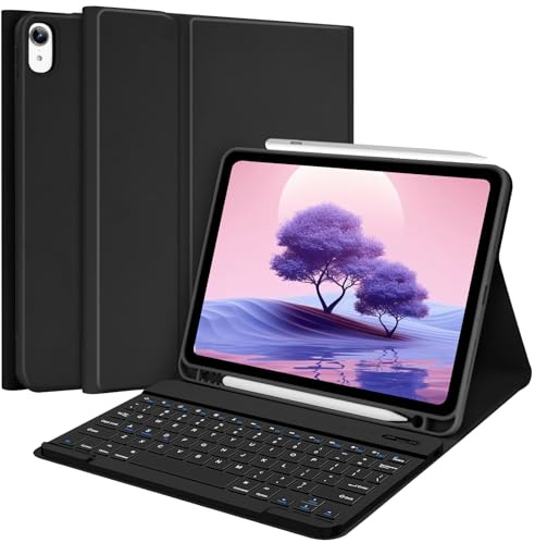 TQQ Keyboard Case for iPad Air 11-inch (M3 2025 / M2 2024) & Air 4th/5th Gen, Magnetic Wireless Detachable Keyboard, Stand Folio Cover with Pencil Holder, Thin & Light (Black)