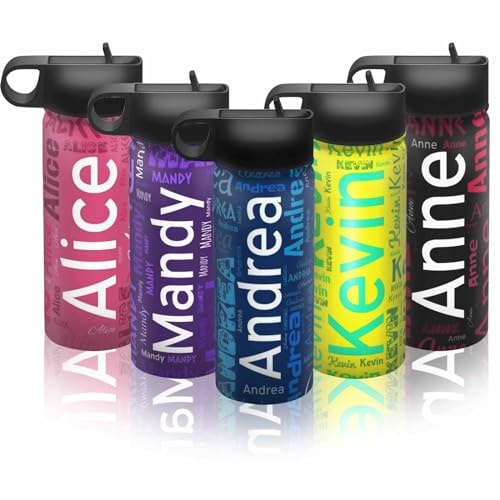 Bottiglia d'acqua isolata personalizzata - Borraccia personalizzata con nomi - Personalizza borraccia in acciaio inossidabile con coperchio in cannuccia - per Ragazze Ragazzi Donne e Uomini (530ml)