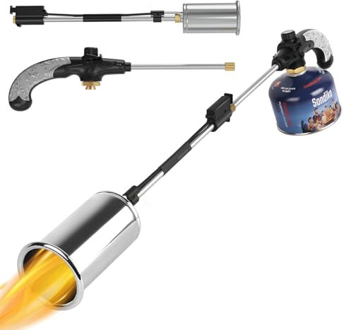 Sondiko Große Flamme Unkrautbrenner, Gasbrenner Unkraut Abflammgerät, Flammenwerfer Abnehmbare Propan Unkraut Brenner für Garten Gehweg Eis Schnee Bedachung(Ausgenommen Gaskartusche)