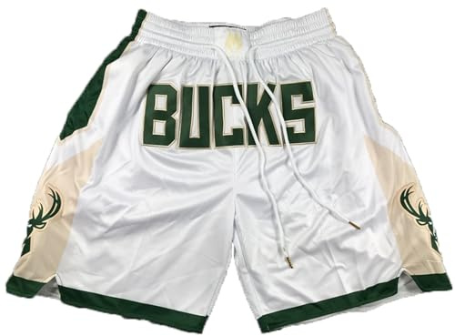 Herren NBA Bucks Basketball-Shorts, hochelastische, atmungsaktive Sporthose(A,XX-Large)
