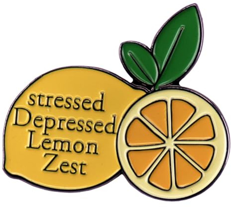 Stressed Depressed Lemon Zest Enamel Pin Fruit Lemon Brooch Badge Green Leaf Fruit Yellow Lemon Lapel Pin Fun Brooch Decorations Banquet Brooch Pins Women Men Gift