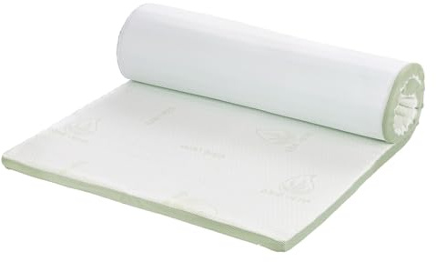Vitapur Topper Aloe Vera - 160x200cm, 4cm de espuma de pirámide prensada en frío, aromaterapia, funda extraíble, sobrecolchón, cubrecolchón