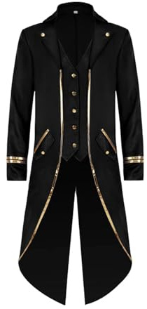 FJKVKDT Giacca vintage da uomo medievale Cappotto gotico vittoriano retrò Costume da festa di Capodanno (Nero, S)