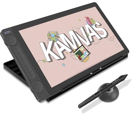 HUION Kamvas 13 Gen3 2024 Tablette Graphique avec Écran, Tablette de Dessin en Verre Canvas de 13,3, 99% sRGB, Pentech 4.0, 16384 Pression du Stylet, Doubles Cadrans, Support Réglable, Noir