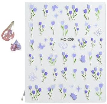 1 Blatt Nagelkunstaufkleber, 5D selbstklebende farbige Blumen-Tulpenmuster-Nagelaufkleber, Frühlings-Sommer-Nageldekorationen für Frauen