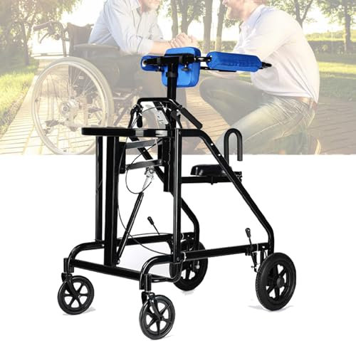 XLJLKJDS Aufrechter Rollator, Gehhilfe für Erwachsene für Senioren, Hemiplegie-Rehabilitation, Stehrahmen, Breite verstellbar, Stand-Up-Rollator mit Sitz, Verstellrahmen für Senioren