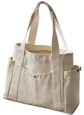 School bags Large Capacity Canvas Solid Letter Tote Bag Versatile Handbag For Commuter Work Student Class Underarm Women'S Bag Shopping Bag-White