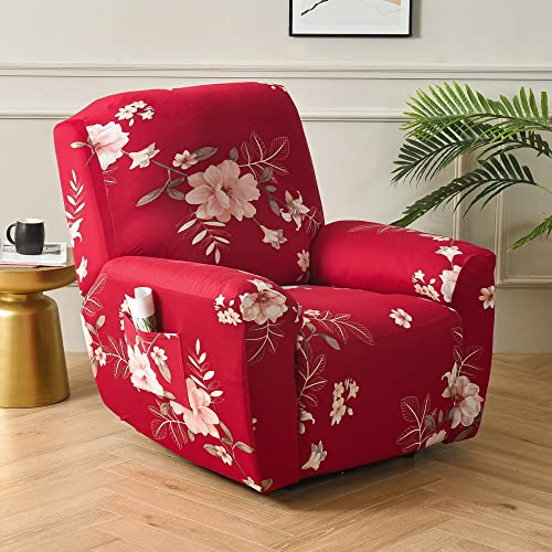 Chickwin Sesselschoner für Relaxsessel, 1 Sitzer Fernsehsessel Bezug mit Taschen Elastisch Sesselschoner für Fernsehsessel, Sesselschoner mit Armlehne (Rot)