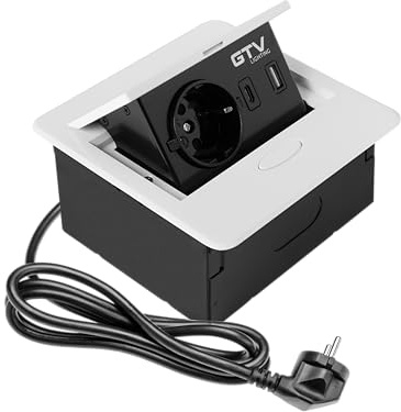 GTV - Enchufe para muebles AVARO, 1 enchufe Schuko, USB A+C, longitud de cable 1,5 m, color blanco, para escritorios, mesas, cocinas y oficinas | Dimensiones compactas