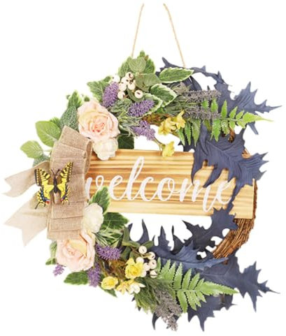 PRETYZOOM Ghirlanda Di Lavanda Ghirlanda Estiva Della Porta D'ingresso Ghirlande Estive Per Porta D'ingresso Di Fiori Di Cuore Arredamento Estivo Di Stoffa Violet