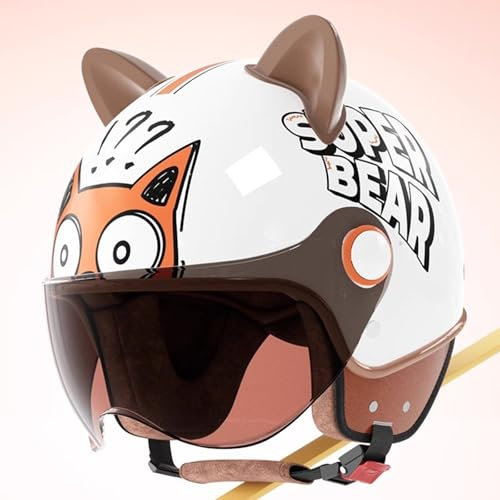 QJWMatic Kinder-Motorrad-Halbhelm, offener Helm mit Sonnenblende, für Jungen und Mädchen, Straßenhelme für Elektroroller, Jethelme für 6–16 Jahre H,50-60CM