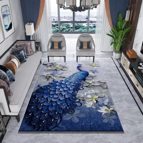 RUGMRZ Teppich Wohnzimmer Rund Für Bürostuhl Klassischer Blauer Design-Schlafzimmerteppich anpassbar verschleißfest Sofa Set Outdoor- 90X190cm