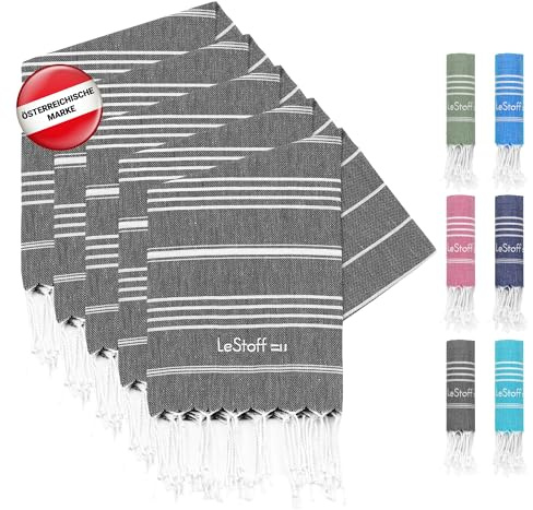 LeStoff Premium gästhandduk – hamam-handduk (set med 5) – 100 % ekologisk bomull – förtvättad, hållbar, absorberande och snabbtorkande, för fitness, kök, dusch, yoga, spa, resor (antracit)