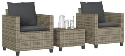 Brokky 3-TLG. Bistro-Set mit Kissen Gartenset Tisch Und StüHle Bistrotisch Outdoor Balkon MöBel Set Grau Poly Rattan - 4003898