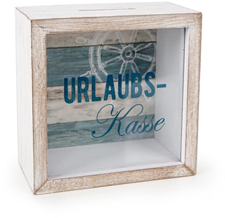Logbuch-Verlag Spardose Urlaubskasse aus Holz Reisekasse Geldgeschenk Reise 15 x 15 x 7 cm Geschenkidee für Geld zum Geburtstag