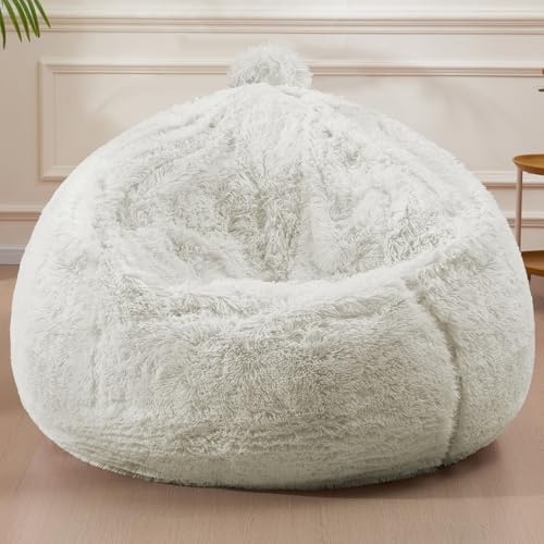Stuffed Animal Storage Bean Bag (Cover Only), Adult Bean Bag Chair Covers Machine Washable, White Bean Bag Chair Without Filler Included