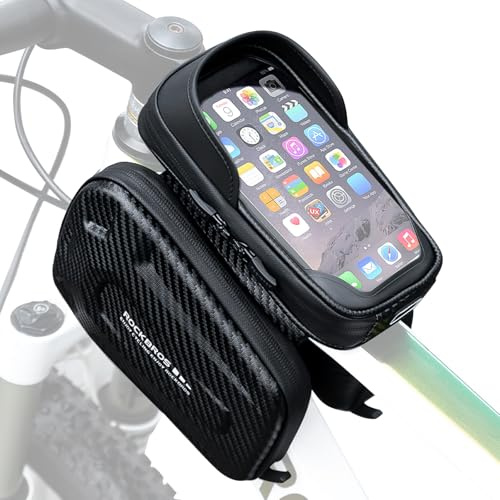 ROCKBROS Rahmentasche Fahrradtasche Lenker für Smartphone Touchscreen mit Lichtschutz und Seitentaschen für Montainbikes, Rennrad, E-Bikes