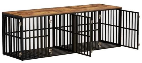 Hundekäfigmöbel, Hundekäfig mit herausnehmbaren Trennwänden, 76-Zoll-Hundekäfig aus Holz, robuster Hundezwinger aus Holz mit 4 Türen + verstellbaren Füßen für große und mittelgroße Hunde