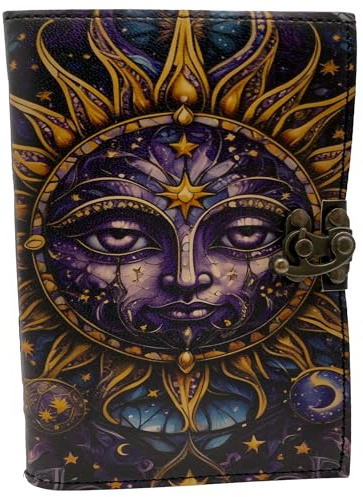 Keskin Handgjord lädergrimoire-journal – besvärjelsebok av skuggor för häxhantverk, wicca, häxdagbok och anteckningsbok – vintage tom dagbok för trollformler och ritualanteckningar, 18 x 12 cm (lila