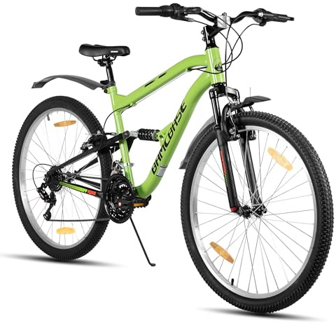 HILAND 26 Zoll Mountainbike mit Vollfederung für Erwachsene, 18-Gang MTB Fahrrad für Herren und Damen, Stahlrahmen, Doppelscheibenbremsen, vollgefedertes MTB