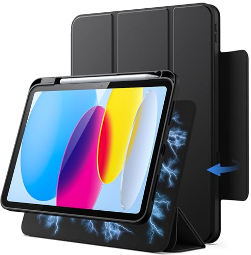 JETech Magnetiskt Avtagbart Fodral för iPad (A16) 11:e/10:e Generationen (2025/2022) med Pennhållare, Löstagbart Roterande Klar Case Skal, Porträtt/Landskapsställ med Upphöjd Skärmvy (Svart)
