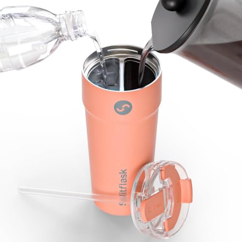 2-i-1 varm- och kallvakuumisolerat 30 cl dricksglas, rostfritt stål dubbelkammare, läckagesäker, BPA-fri, kopphållare, resekaffemugg, delad kopp, 2 drycker, 2 sidor, vattenflaska (Rizzy Orange)
