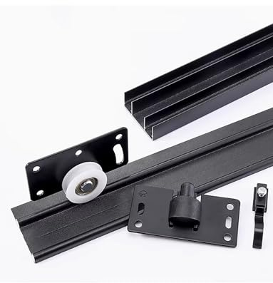 Kit de riel para puerta corredera, riel de aluminio para puerta de armario con guía de polea deslizante doble para puertas de cristal de armario