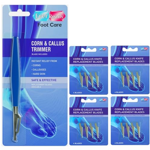 Ever Ready Corn & Callus Remover Trimmer with 4× Pack of 4 Replacement Refills – Professional Foot Hard Skin & Corn Remover Tool | Stainless Steel Pedicure Kit for Cracked Heels & Rough Feet