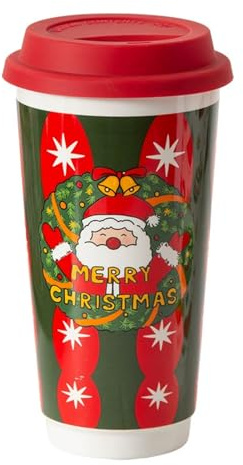 dwxnauixl Wiederverwendbarer Weihnachtsbecher aus Kunststoff mit Deckel. Motive: Baum, Schneeflocke, Rentier. Ideal als Weihnachts oder Geburtstagsgeschenk.