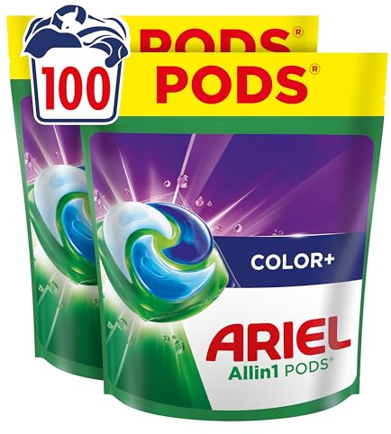 Ariel Allin1 PODS, flytande tvättmedelskapslar 100 tvättar, Color+, fläckvägkraft från 1:a Tvättas även i kallt vatten