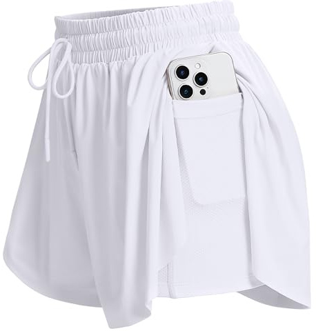 Shorts för löpning 2 i 1 för dam Löpshorts med hög midja för gym, jogging och träningsshorts med fickor och fodral, Vitt och blått, M