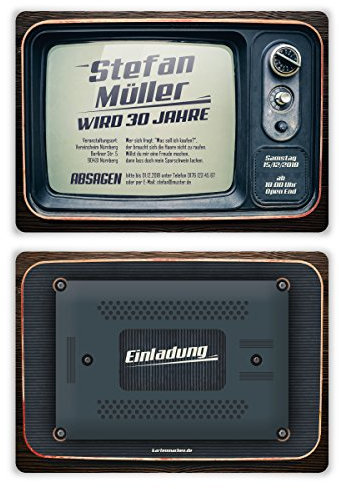 80 x Geburtstag Einladungskarten Einladung Vintage Retro individuell - alter Fernseher
